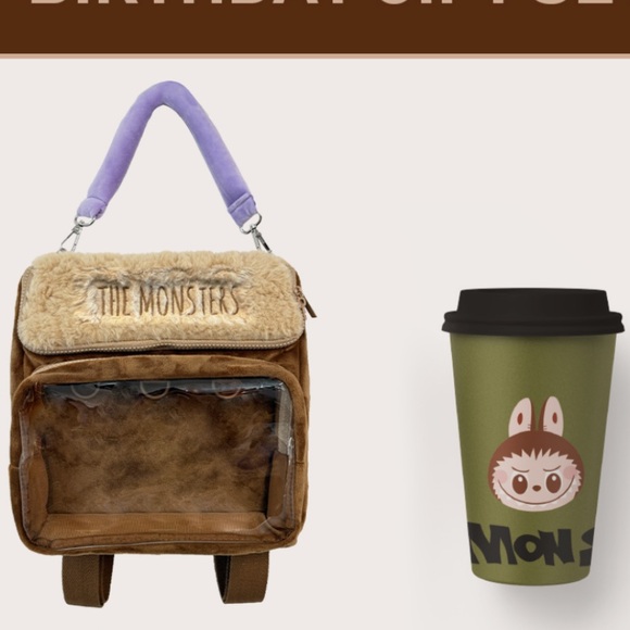 The Monsters Fuzzy Backpack and Coffee Cup Set